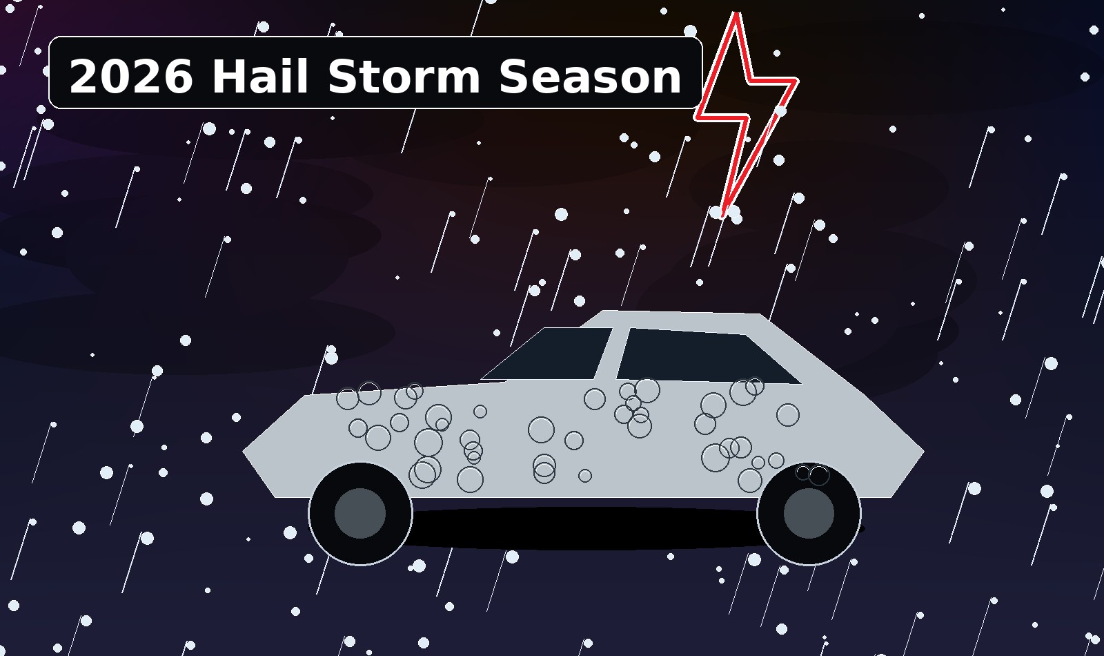 2026 hail storm season with hail damage on cars and severe weather